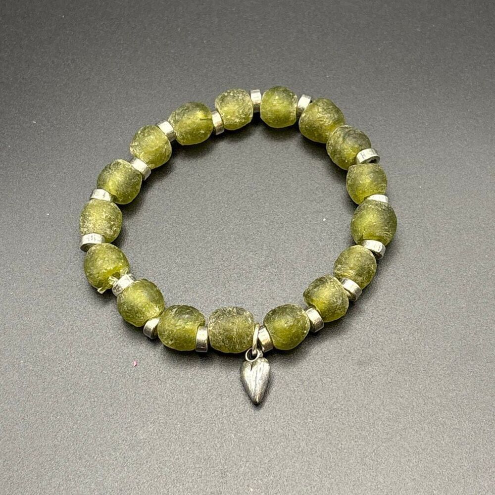 Handmade African Beaded Bracelet, NEW, Stretch, Green, Artisan